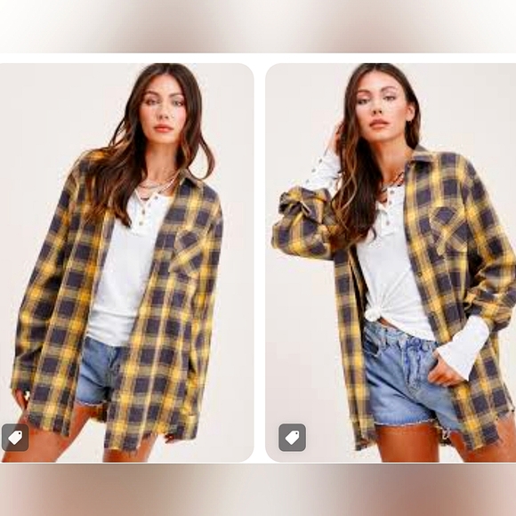 LA MIEL Tops La Miel Oversized Vintage Raw Hem Flannel Poshmark